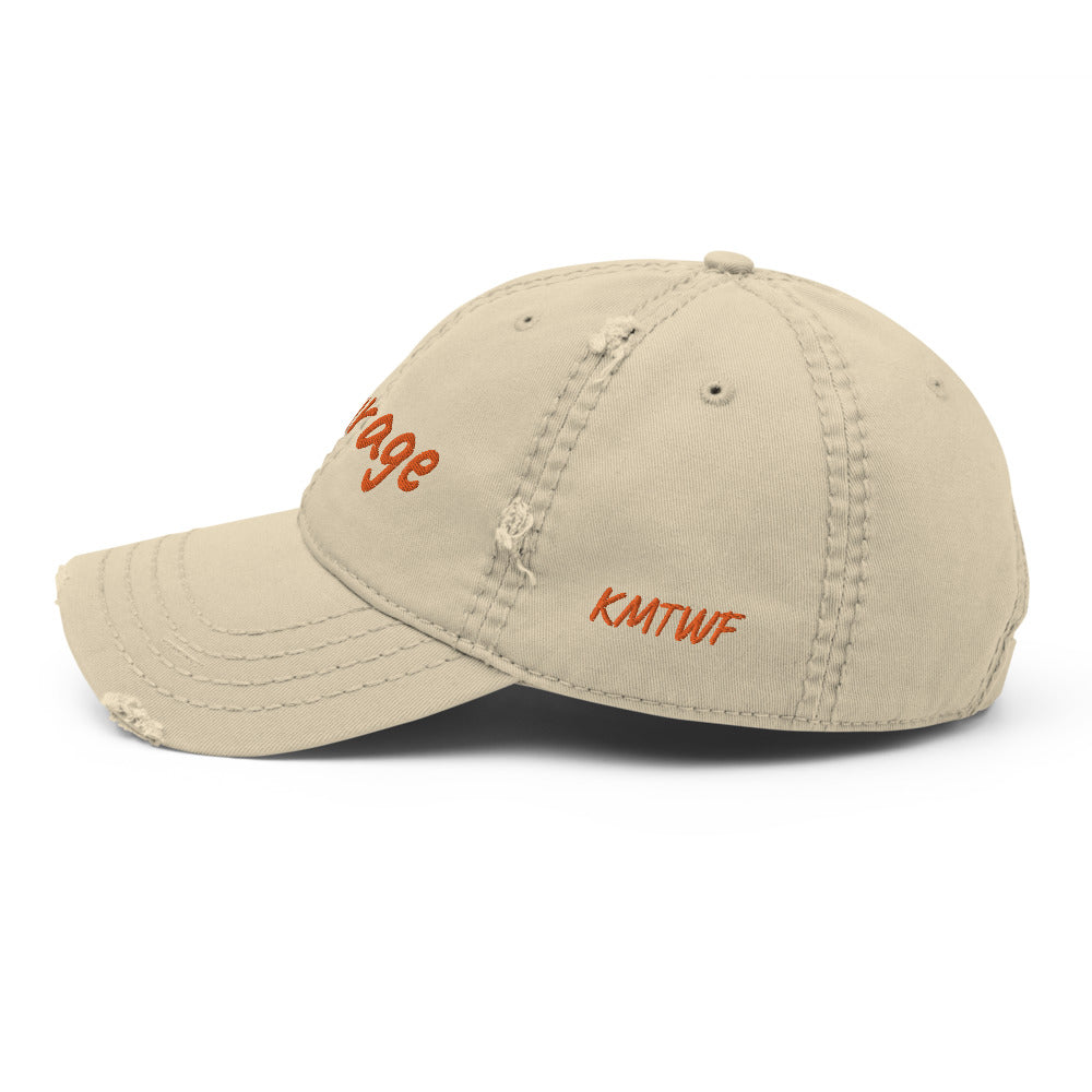 Courage In Amber Embroidery On Distressed Baseball Cap