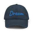 Dream In Sapphire Embroidery On Distressed Baseball Cap