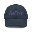 Believe In Amethyst Embroidery On Distressed Baseball Cap