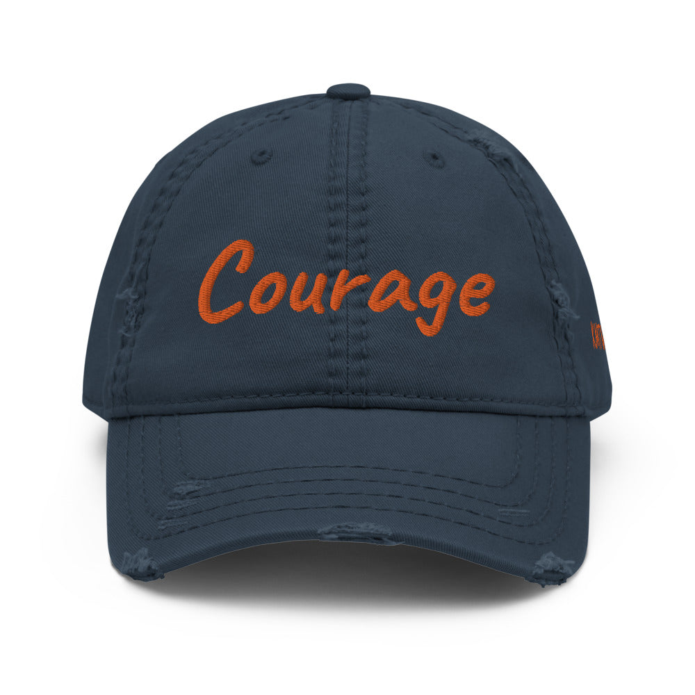 Courage In Amber Embroidery On Distressed Baseball Cap