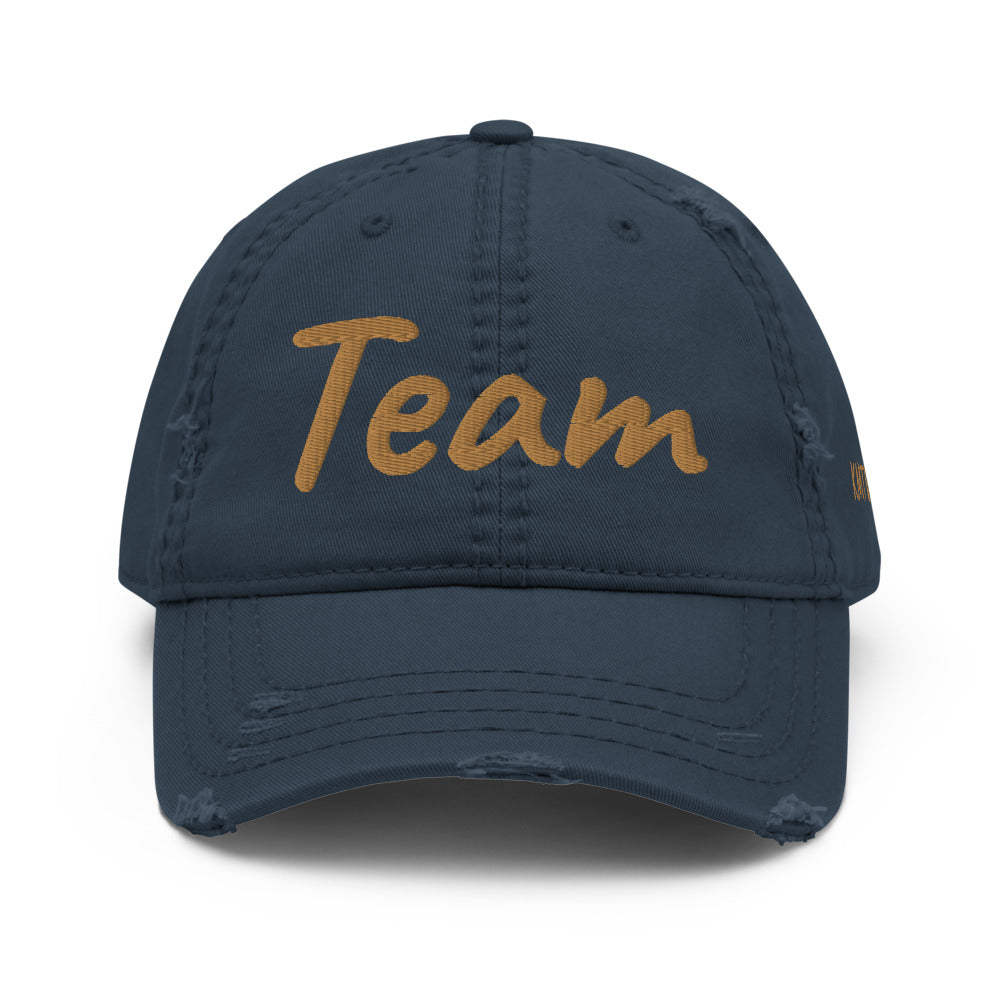 Team In Celluloid Embroidery On Distressed Baseball Cap