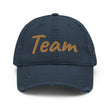 Team In Celluloid Embroidery On Distressed Baseball Cap