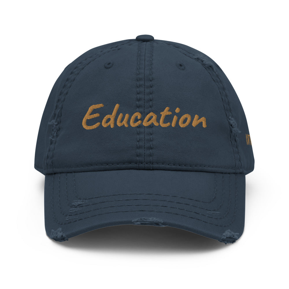 Education In Copper Embroidery On Distressed Baseball Cap