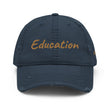 Education In Copper Embroidery On Distressed Baseball Cap