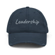 Leadership In Silver Embroidery On Distressed Baseball Cap
