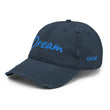 Dream In Sapphire Embroidery On Distressed Baseball Cap