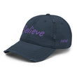 Believe In Amethyst Embroidery On Distressed Baseball Cap