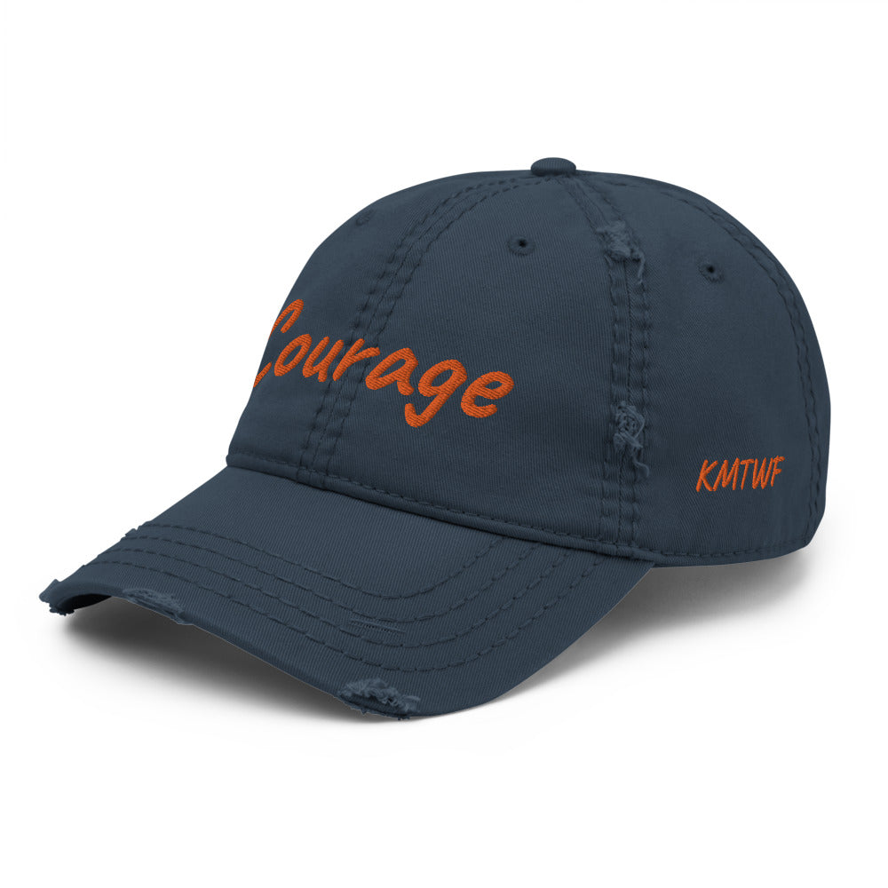 Courage In Amber Embroidery On Distressed Baseball Cap