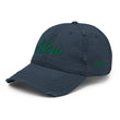 Now In Emerald Embroidery On Distressed Baseball Cap