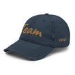 Team In Celluloid Embroidery On Distressed Baseball Cap