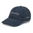 Leadership In Silver Embroidery On Distressed Baseball Cap