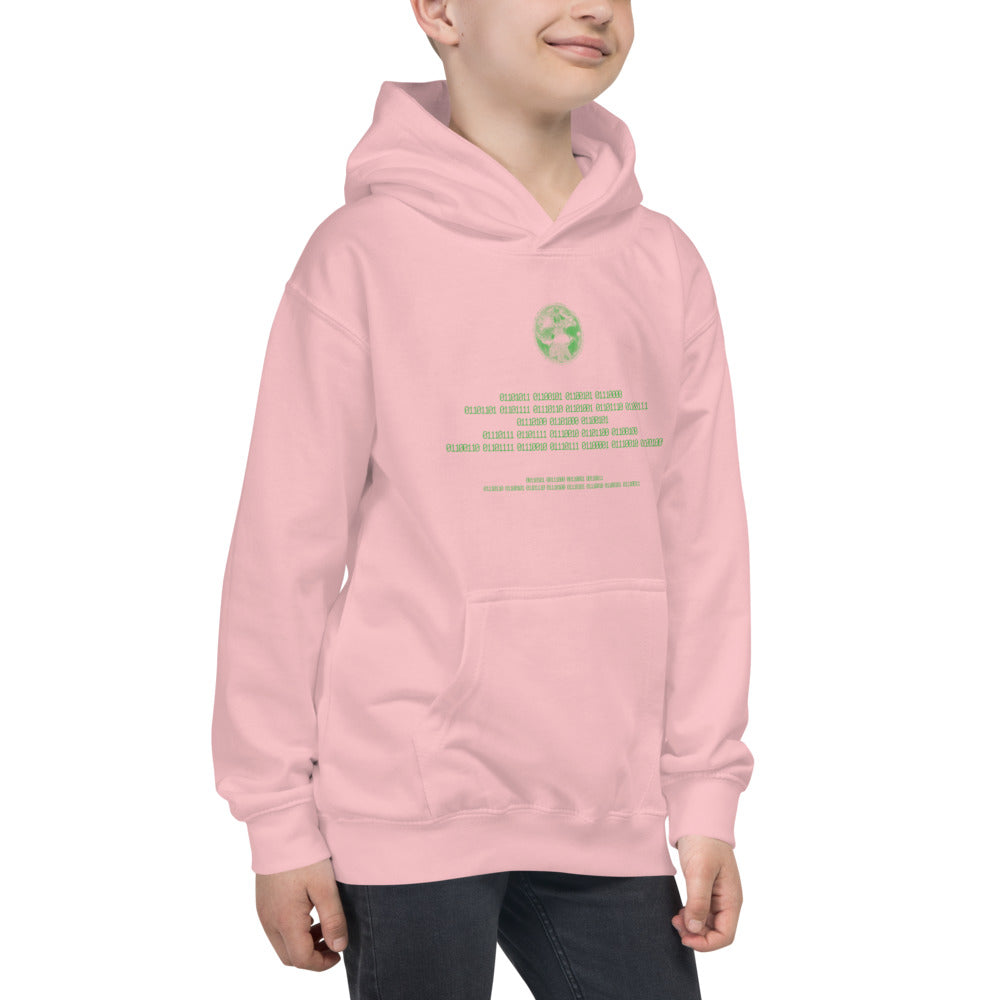 Binary Instructions To Keep Moving The World Forward With Vitruvian Earth In Green on Kids Hoodie