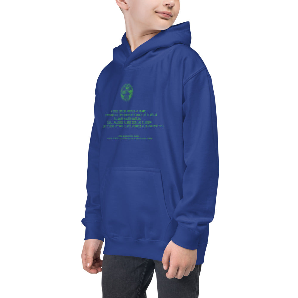 Binary Instructions To Keep Moving The World Forward With Vitruvian Earth In Green on Kids Hoodie