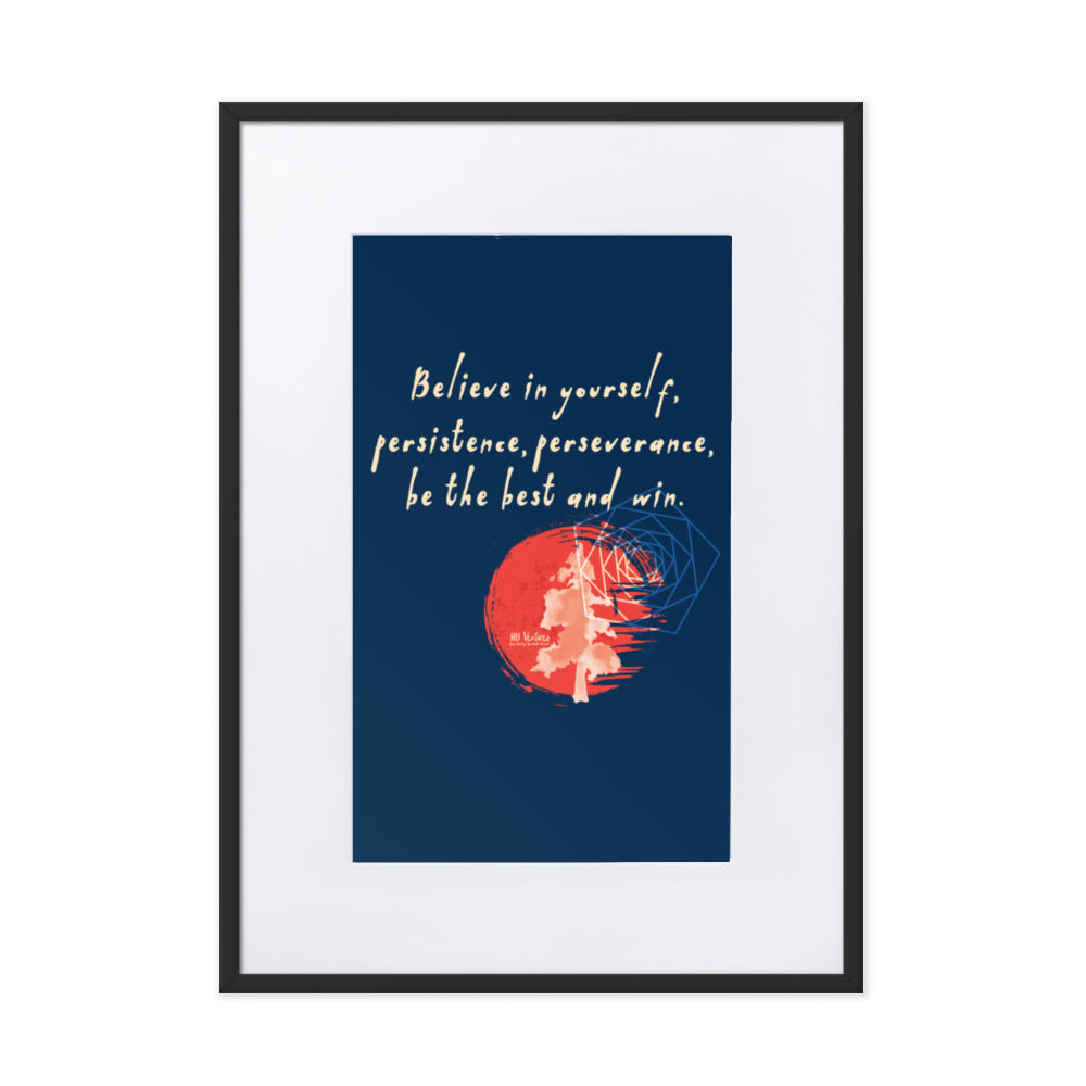 Believe To Win Haiku With Sun Tree on Matte Paper Poster With Mat - Framed