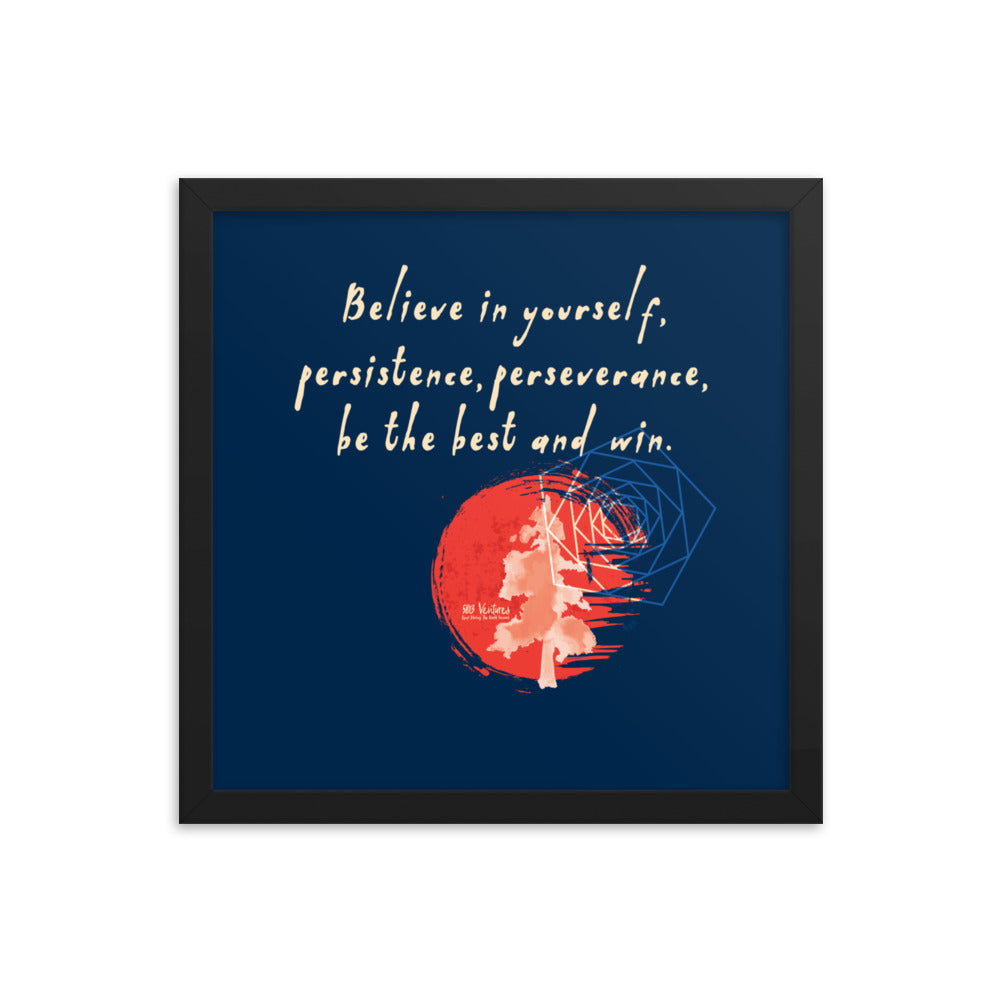 Believe To Win Haiku With Sun Tree on Premium Luster Photo Paper Poster - Framed