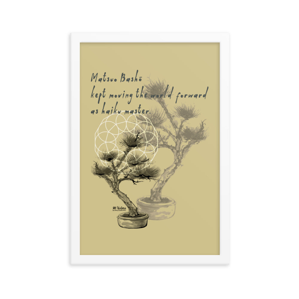 Matsuo Basho Haiku With Bonsai on Enhanced Matte Paper Poster - Framed