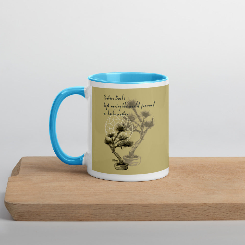 Matsuo Basho Haiku With Bonsai on Ceramic Mug with Color Inside