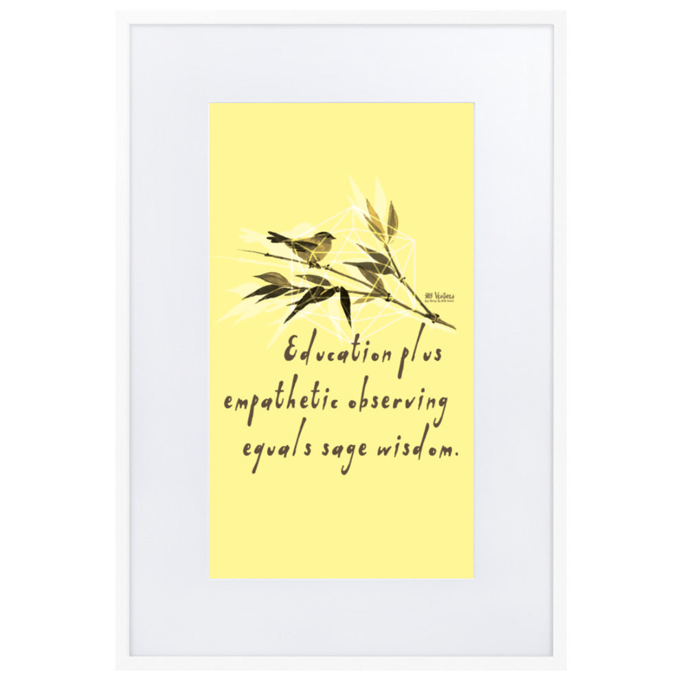 Sage Wisdom Haiku With Sparrow on Matte Paper Poster With Mat - Framed