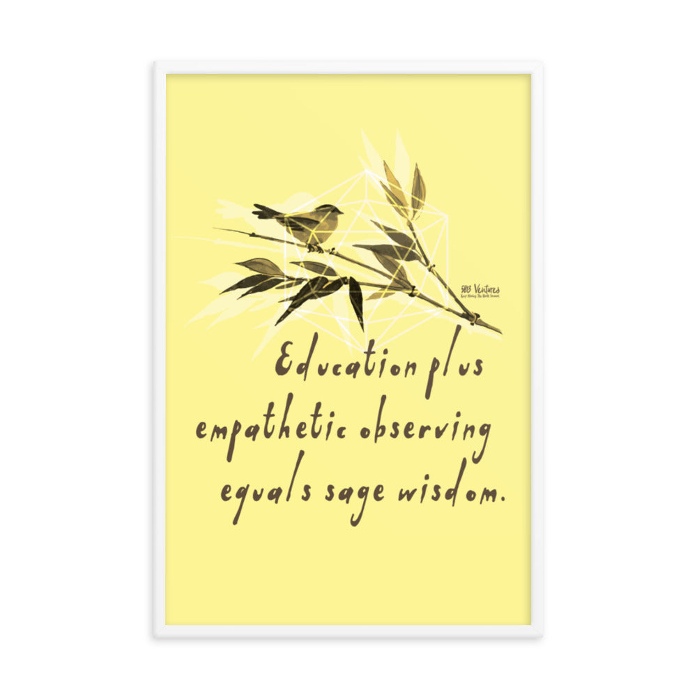 Sage Wisdom Haiku With Sparrow on Premium Luster Photo Paper Poster - Framed