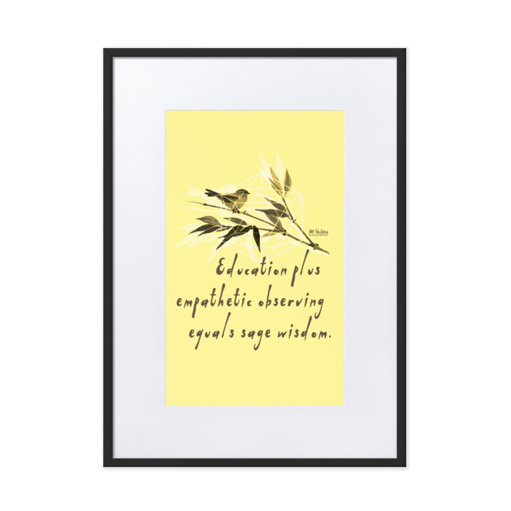 Sage Wisdom Haiku With Sparrow on Matte Paper Poster With Mat - Framed