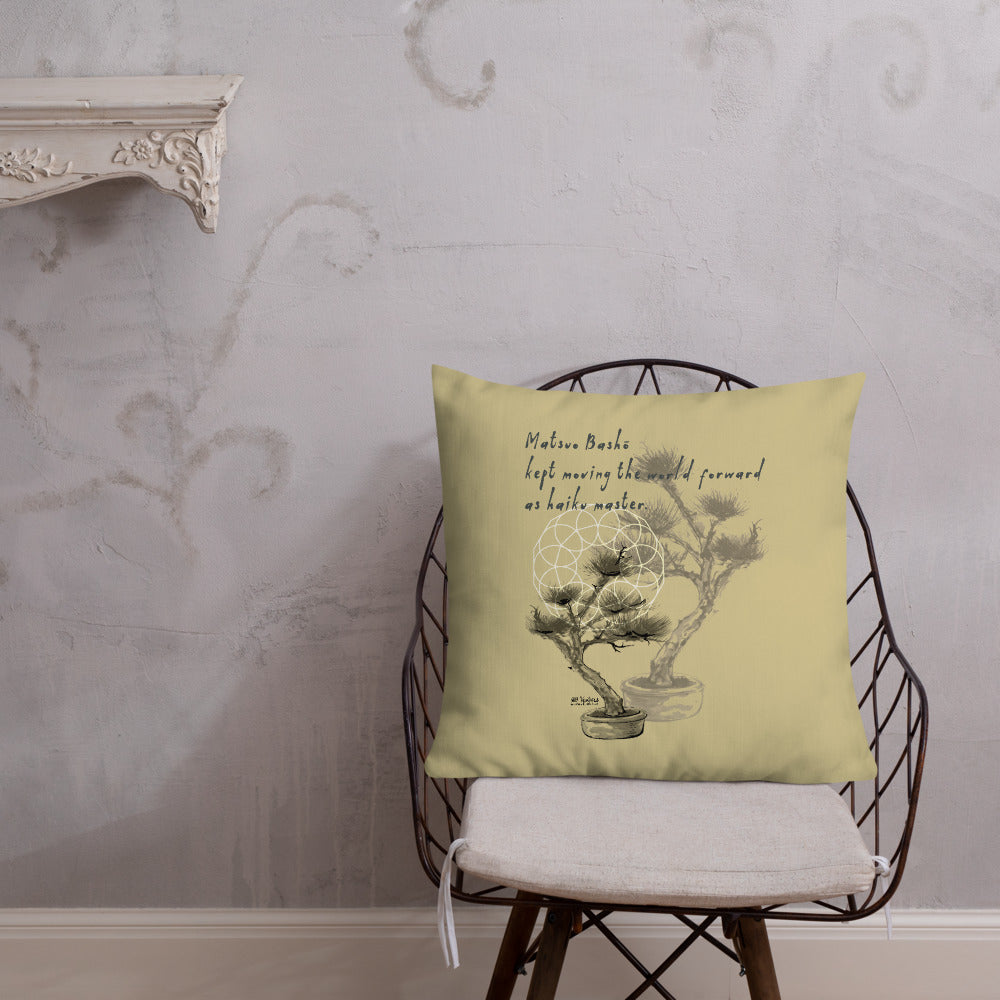 Matsuo Basho Haiku With Bonsai on Premium Pillow
