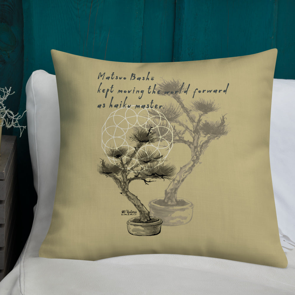 Matsuo Basho Haiku With Bonsai on Premium Pillow
