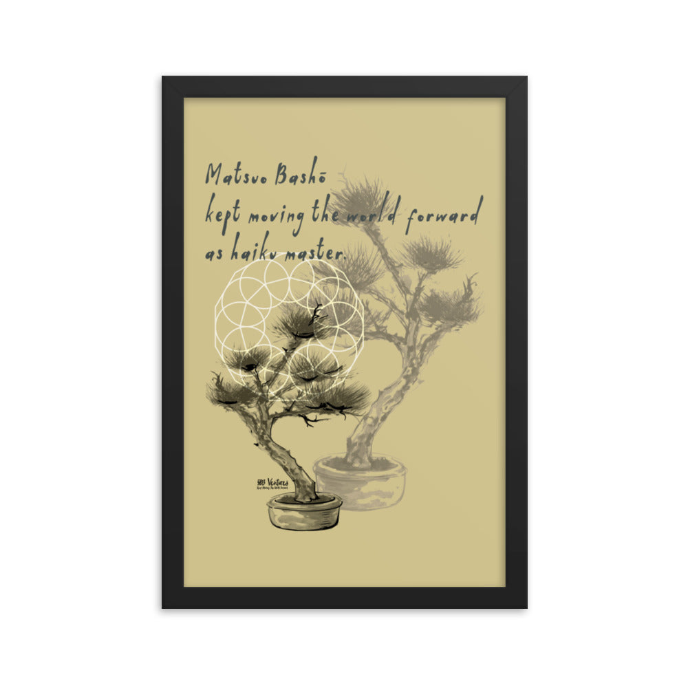 Matsuo Basho Haiku With Bonsai on Premium Luster Photo Paper Poster - Framed