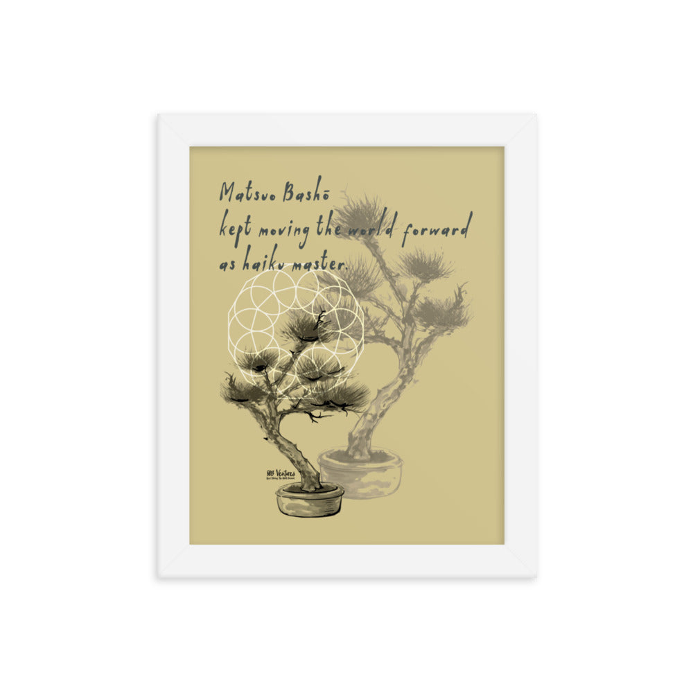 Matsuo Basho Haiku With Bonsai on Enhanced Matte Paper Poster - Framed