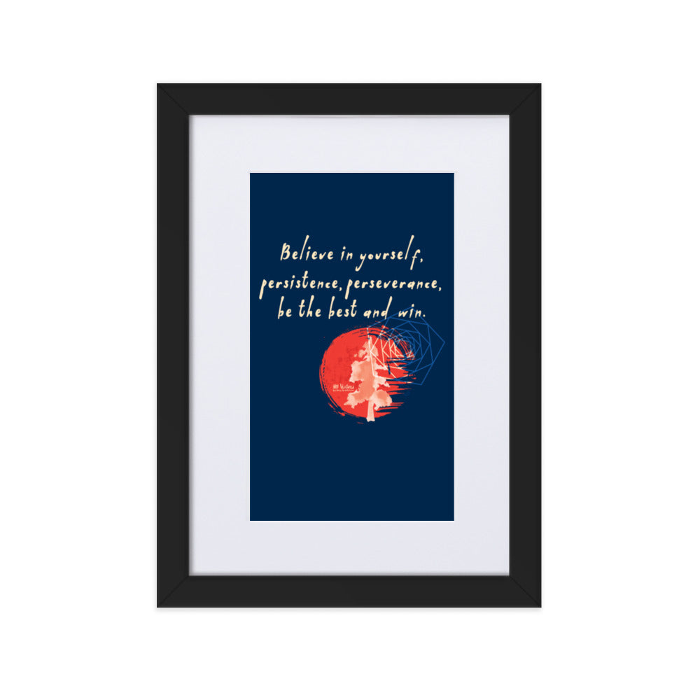 Believe To Win Haiku With Sun Tree on Matte Paper Poster With Mat - Framed