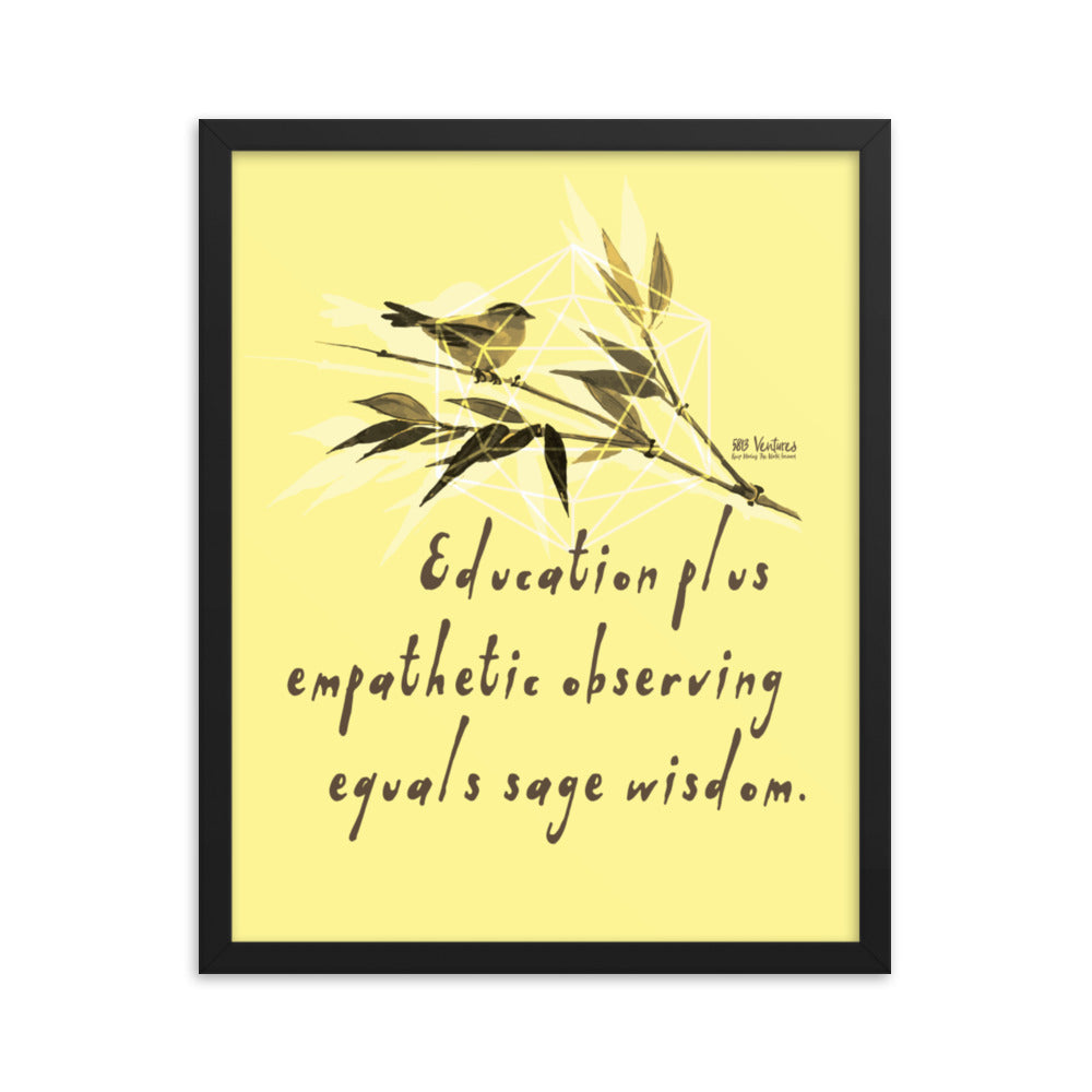 Sage Wisdom Haiku With Sparrow on Premium Luster Photo Paper Poster - Framed