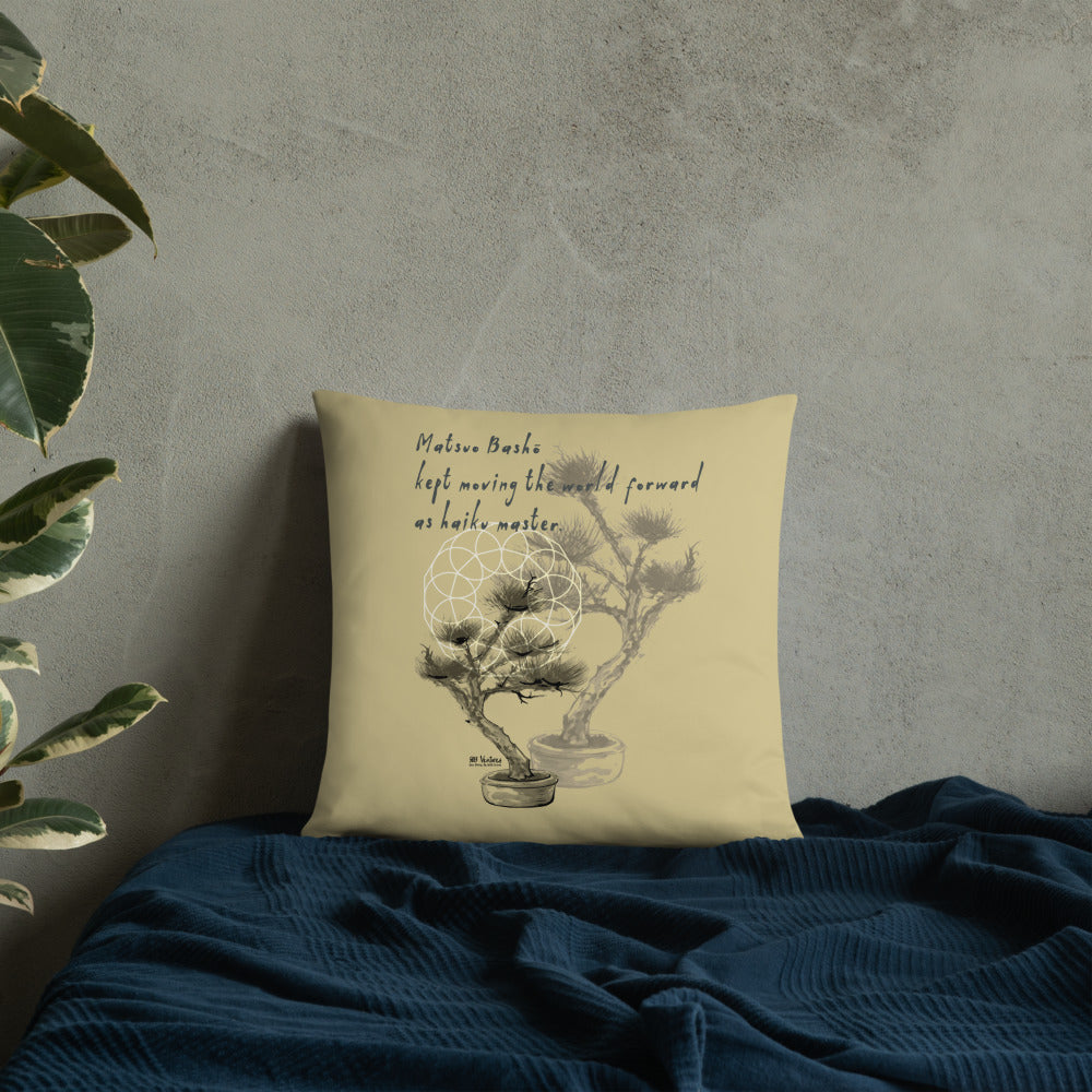 Matsuo Basho Haiku With Bonsai on Basic Pillow