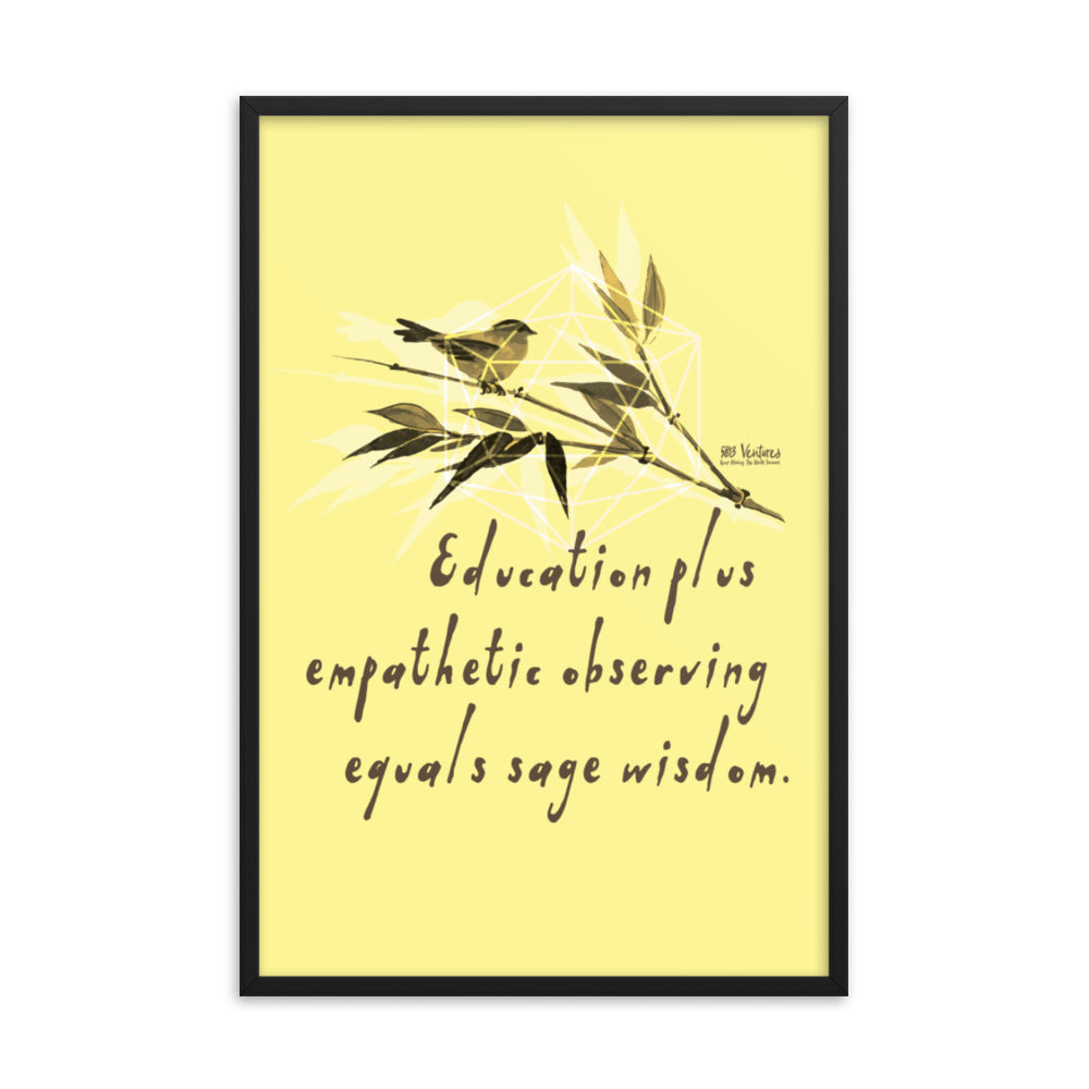 Sage Wisdom Haiku With Sparrow on Premium Luster Photo Paper Poster - Framed