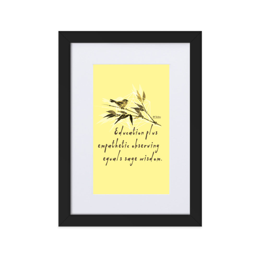Sage Wisdom Haiku With Sparrow on Matte Paper Poster With Mat - Framed