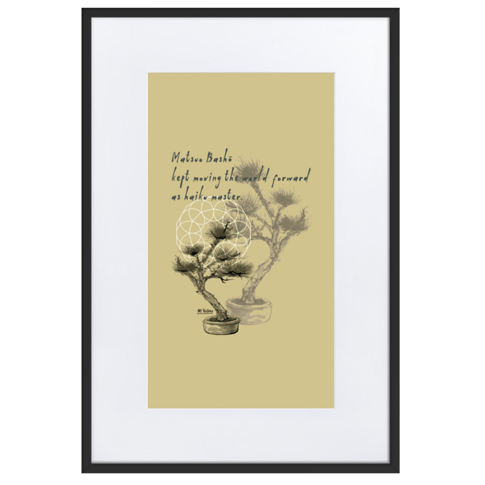 Matsuo Basho Haiku With Bonsai on Matte Paper Poster With Mat - Framed