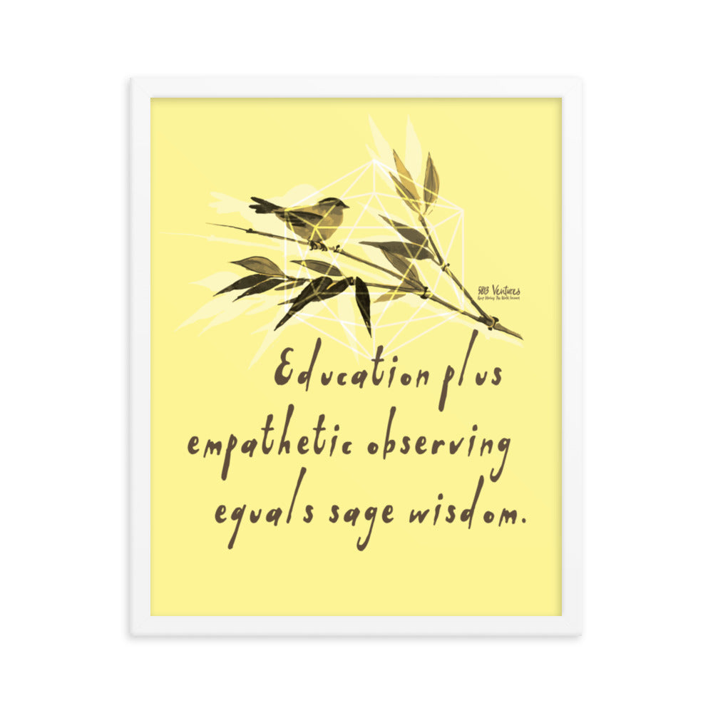 Sage Wisdom Haiku With Sparrow on Premium Luster Photo Paper Poster - Framed
