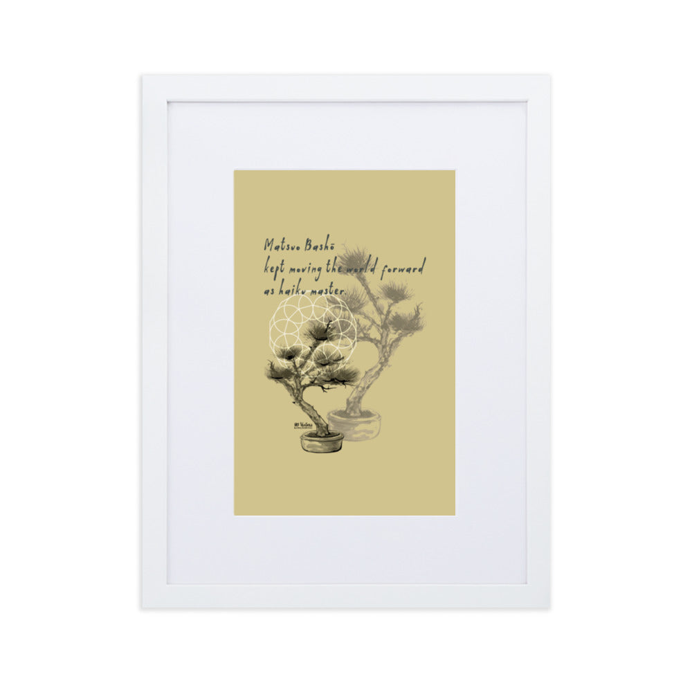 Matsuo Basho Haiku With Bonsai on Matte Paper Poster With Mat - Framed