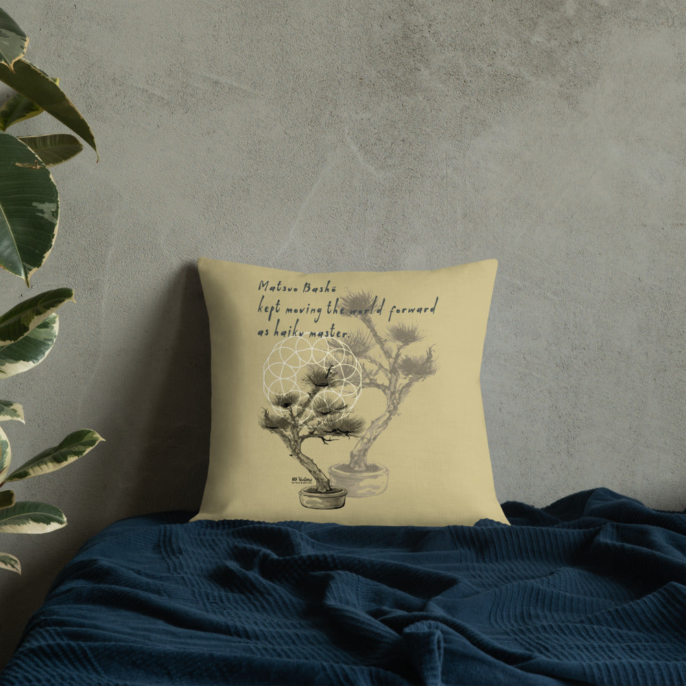 Matsuo Basho Haiku With Bonsai on Premium Pillow
