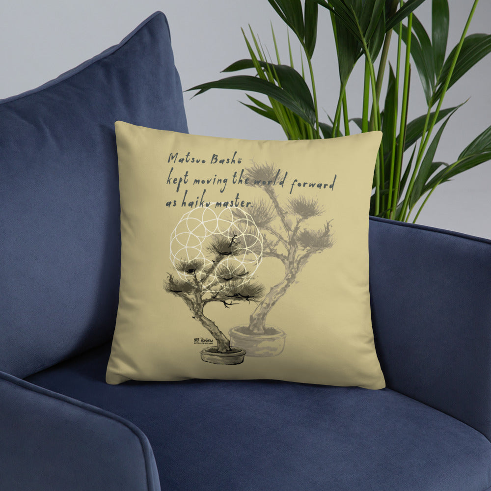 Matsuo Basho Haiku With Bonsai on Basic Pillow