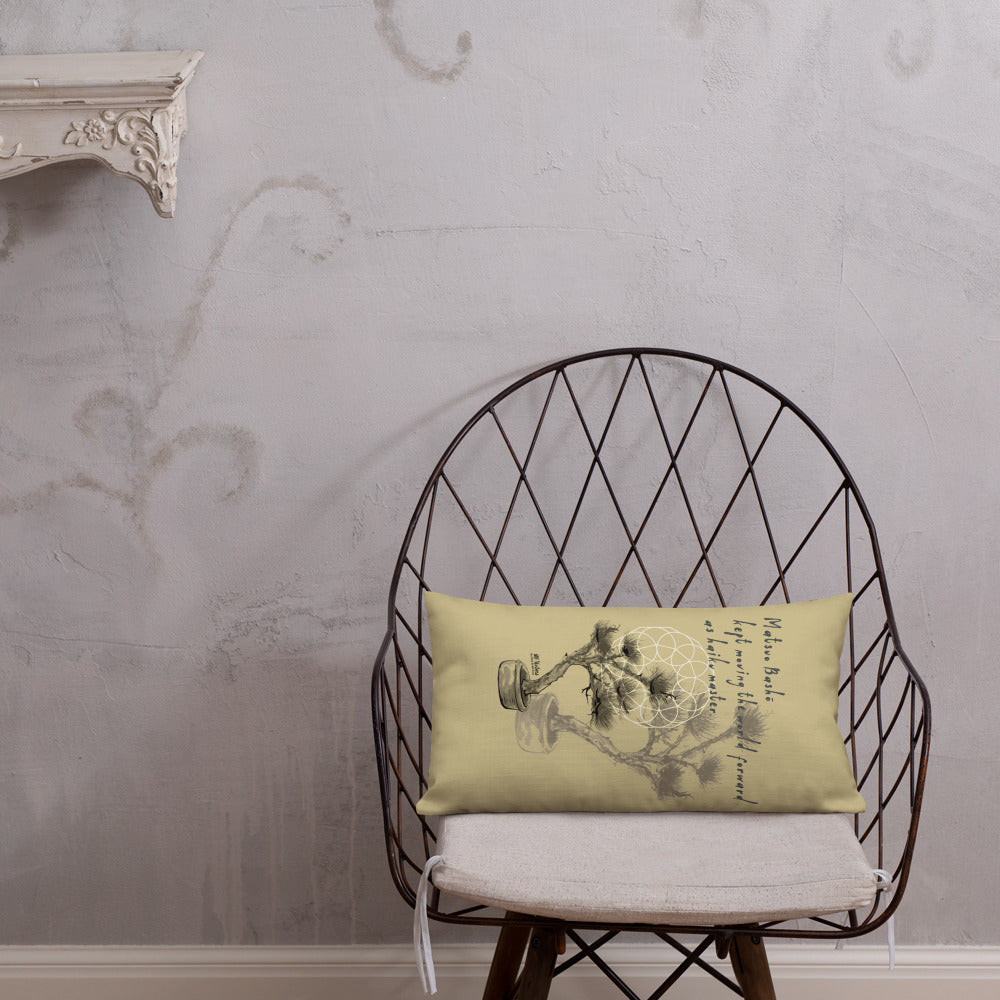 Matsuo Basho Haiku With Bonsai on Premium Pillow