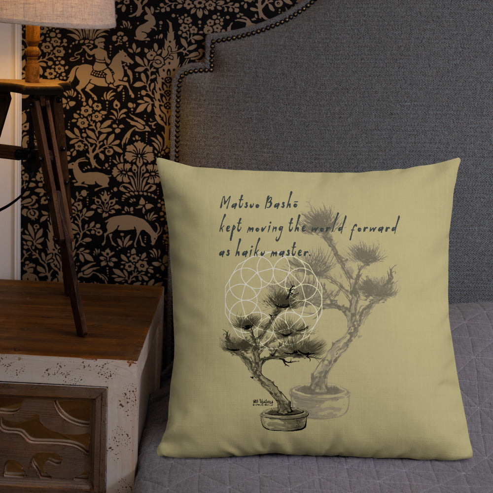 Matsuo Basho Haiku With Bonsai on Premium Pillow
