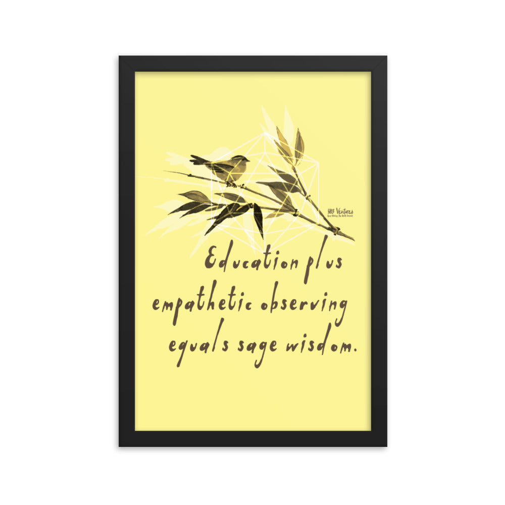 Sage Wisdom Haiku With Sparrow on Premium Luster Photo Paper Poster - Framed