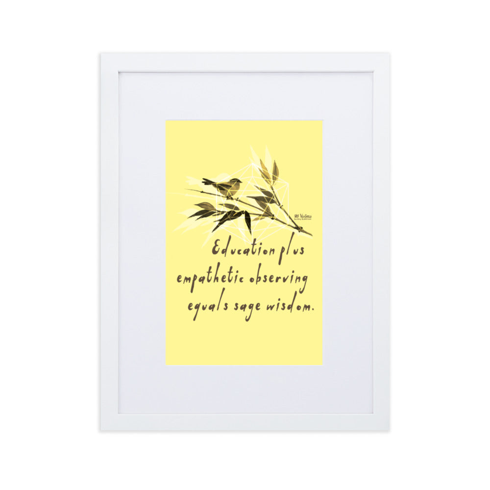 Sage Wisdom Haiku With Sparrow on Matte Paper Poster With Mat - Framed