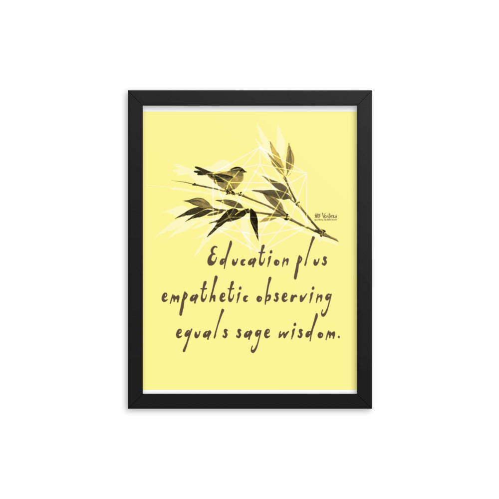 Sage Wisdom Haiku With Sparrow on Premium Luster Photo Paper Poster - Framed