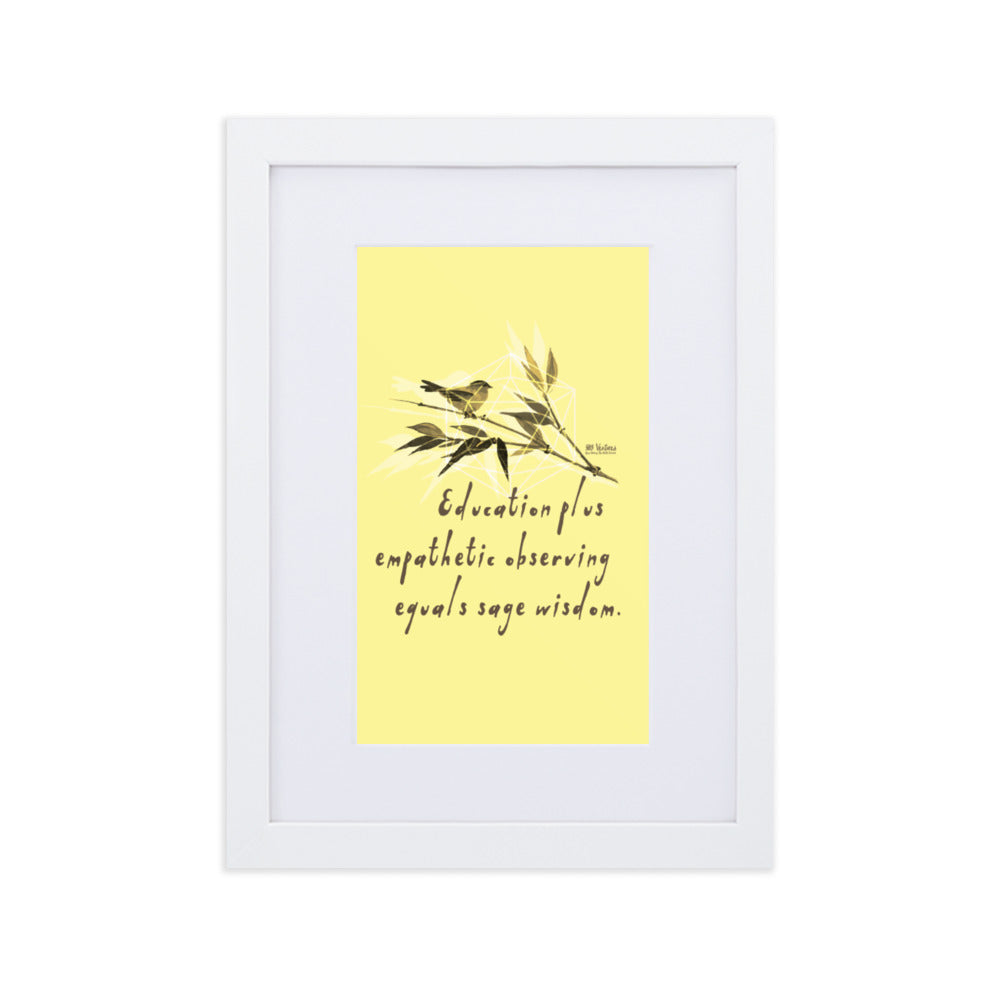 Sage Wisdom Haiku With Sparrow on Matte Paper Poster With Mat - Framed