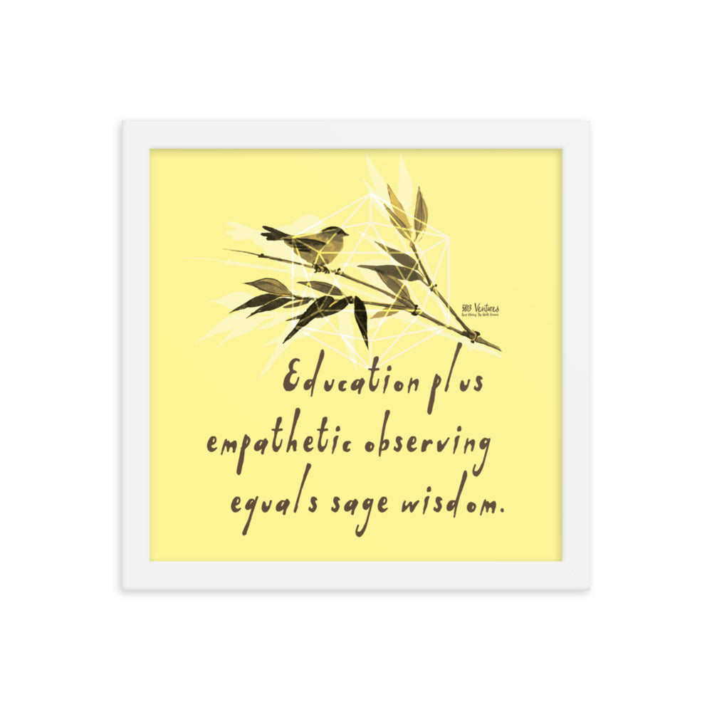 Sage Wisdom Haiku With Sparrow on Premium Luster Photo Paper Poster - Framed