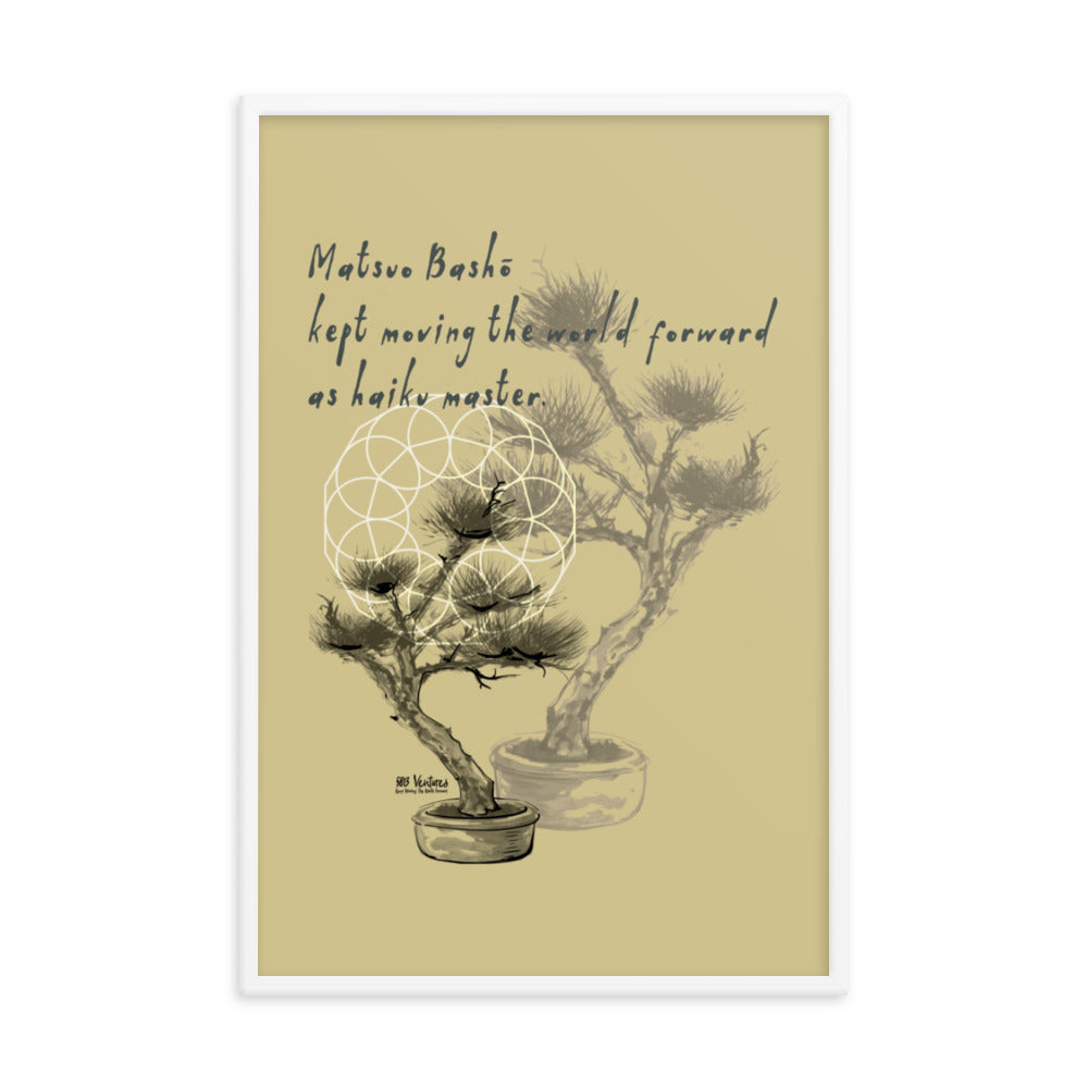 Matsuo Basho Haiku With Bonsai on Enhanced Matte Paper Poster - Framed