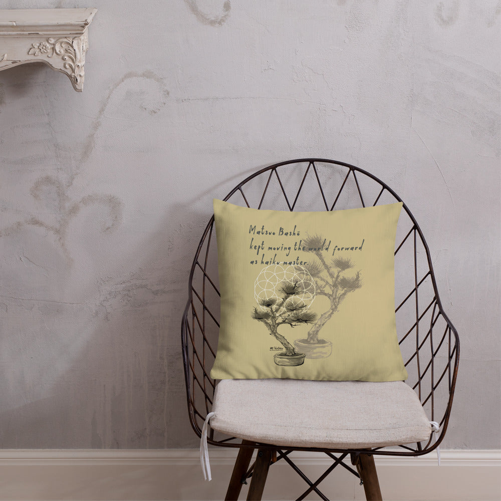 Matsuo Basho Haiku With Bonsai on Premium Pillow