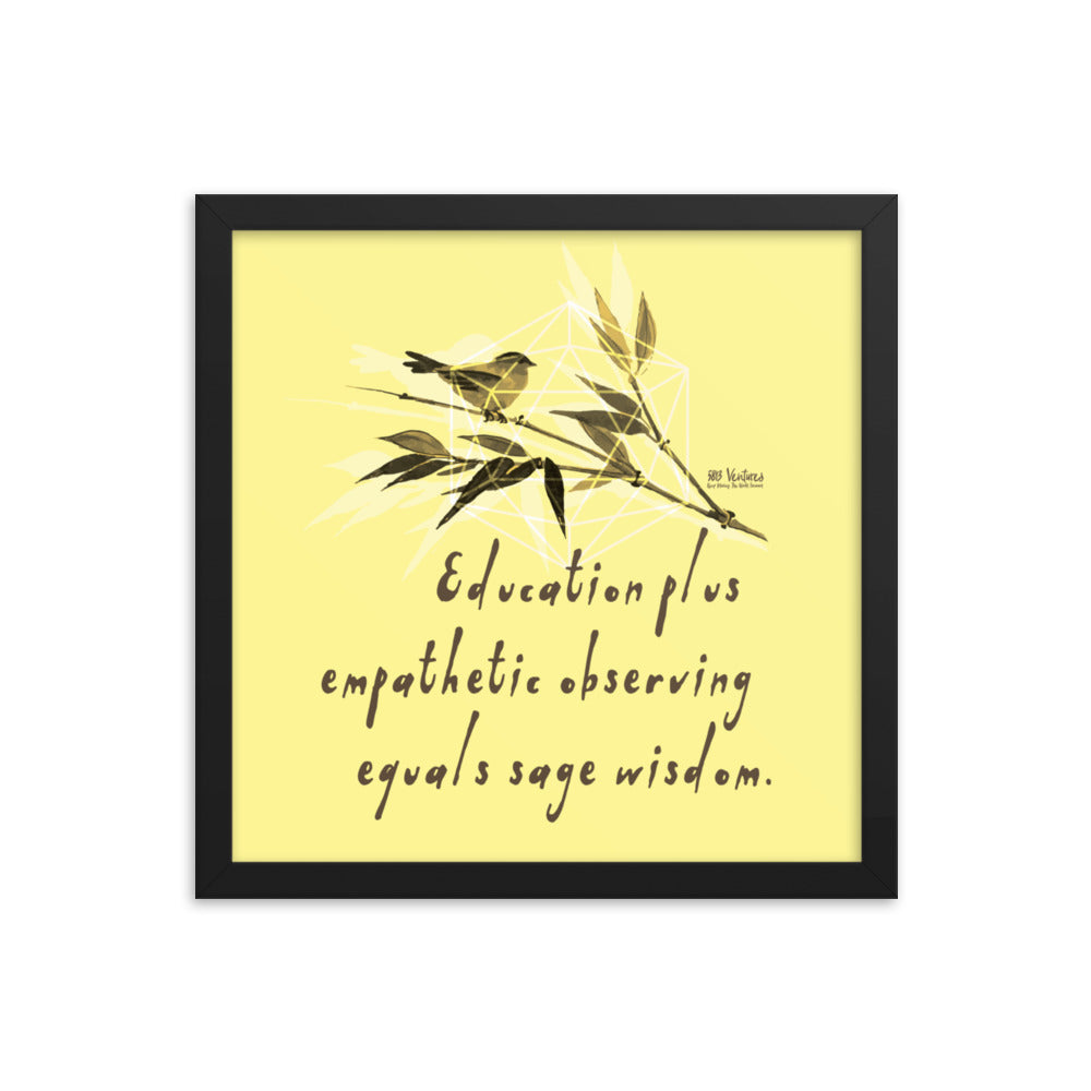 Sage Wisdom Haiku With Sparrow on Premium Luster Photo Paper Poster - Framed