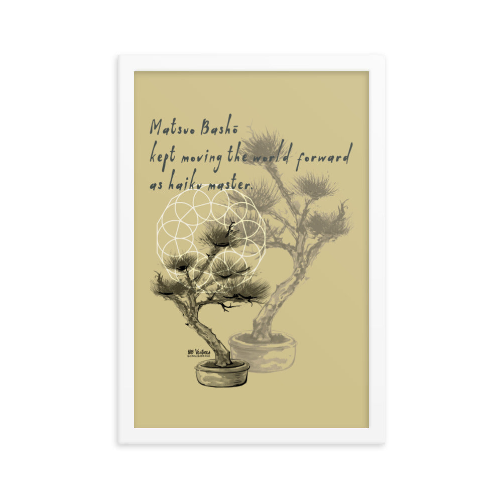 Matsuo Basho Haiku With Bonsai on Premium Luster Photo Paper Poster - Framed