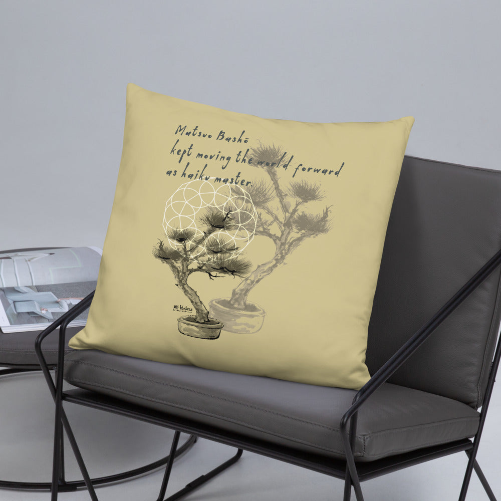 Matsuo Basho Haiku With Bonsai on Basic Pillow